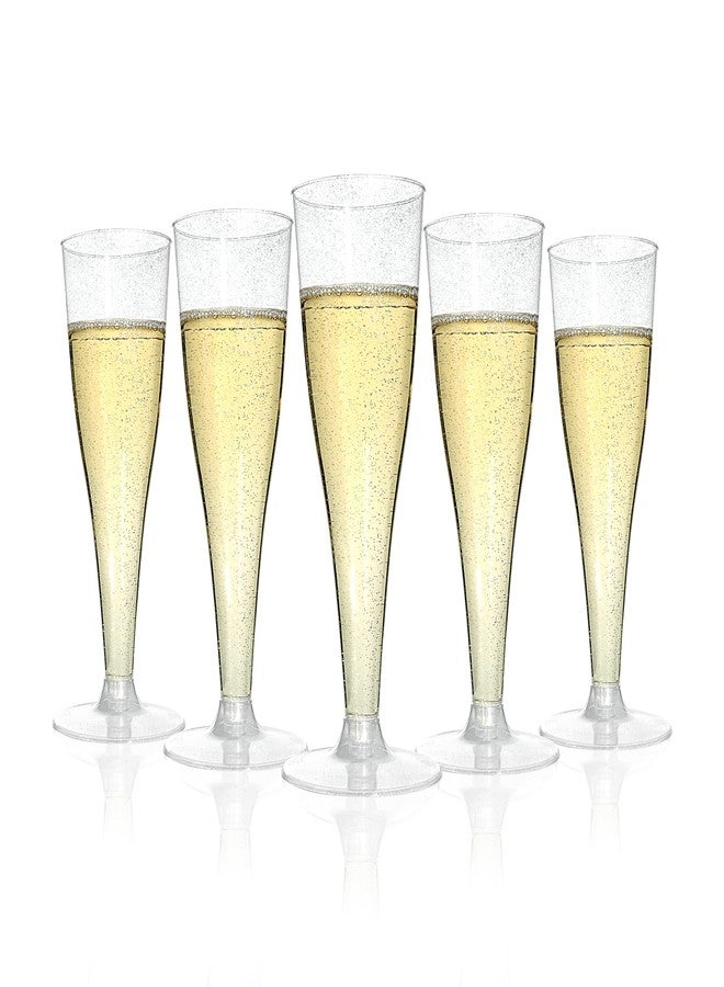 Bestluck 100 Pack Champagne Flutes Plastic, 4.5 oz Silver Glitter Plastic Disposable Stemware, Disposable Champagne Flutes for Party, Mimosa Bar, Wedding, Anniversary and Graduation - Image 1
